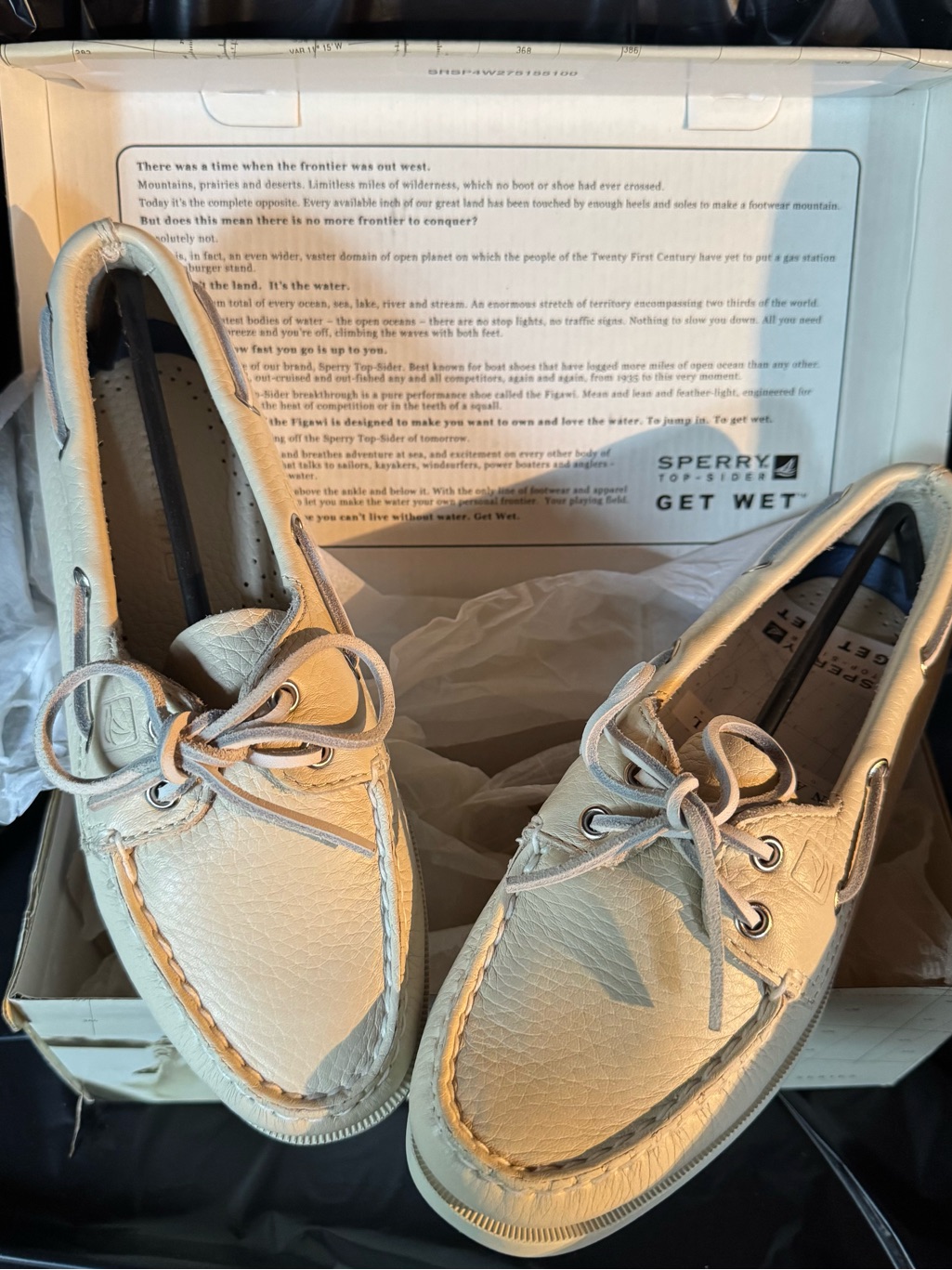 Sperry Cream Leather Moccasin Boat Shoes With Rawhide Laces